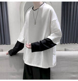 Xituodai Long Sleeve Fake Two-piece T Shirt Striped Big Shirts Men Clothing Men Fashion 2022 New Oversized Tees Clothes Tshirt