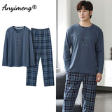 Xituodai Deer Printing Elegant Pajamas Set for Man Autumn Winter Fashion New Soft Cotton Mens Loungewear Comfortable Sleepwear for Boy