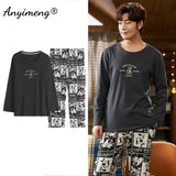 Xituodai Deer Printing Elegant Pajamas Set for Man Autumn Winter Fashion New Soft Cotton Mens Loungewear Comfortable Sleepwear for Boy