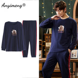 Xituodai Deer Printing Elegant Pajamas Set for Man Autumn Winter Fashion New Soft Cotton Mens Loungewear Comfortable Sleepwear for Boy