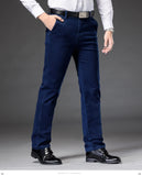Xituodai autumn winter brand classic pocket straight loose high waist jeans business casual men&#39;s stretch jeans trousers
