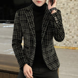 Xituodai Men&#39;s Blazer Autumn Winter New Crystal Velvet Thickened Suit Jacket Men&#39;s Young Handsome Plaid Coat Business Casual Men Clothing