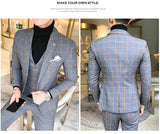 Xituodai Men Dress Blazers Pants Vest 3 Piece Set / Male Wedding New 2020 Autumn Business Formal Plaid Suit Luxury Slim Fit Coat Trousers