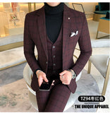 Xituodai Men Dress Blazers Pants Vest 3 Piece Set / Male Wedding New 2020 Autumn Business Formal Plaid Suit Luxury Slim Fit Coat Trousers