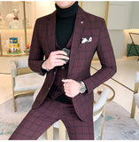 Xituodai Men Dress Blazers Pants Vest 3 Piece Set / Male Wedding New 2020 Autumn Business Formal Plaid Suit Luxury Slim Fit Coat Trousers