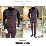 Xituodai Men Dress Blazers Pants Vest 3 Piece Set / Male Wedding New 2020 Autumn Business Formal Plaid Suit Luxury Slim Fit Coat Trousers