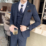 Xituodai ( Jacket + Vest + Pants ) Boutique Fashion Mens Plaid Casual Business Suit High-end Social Formal Suit 3 Pcs Set Groom Wedding