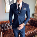 Xituodai ( Jacket + Vest + Pants ) Boutique Fashion Mens Plaid Casual Business Suit High-end Social Formal Suit 3 Pcs Set Groom Wedding