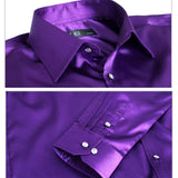 Xituodai Men&#39;s Luxury Silky Shirts Long Sleeve Fashion Loose Casual Silk Like Men Dress Shirt Plus size Wedding Party Stage Clothes