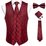 Xituodai Mens Classic Silver Paisley Folral Silk Waistcoat Vests Wedding Handkerchief Necktie Suit Vest Set Sleeveless Jacket DiBanGu