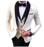 Xituodai White Slit Mens Suits 3 Piece Black Shawl Lapel Casual Groom Tuxedos for Wedding Groomsmen Suits Men 2022 (Blazer+Vest+Pant)