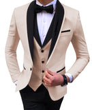 Xituodai White Slit Mens Suits 3 Piece Black Shawl Lapel Casual Groom Tuxedos for Wedding Groomsmen Suits Men 2022 (Blazer+Vest+Pant)