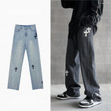 Xituodai Brand Clothing Men&#39;s Jeans Men&#39;s Cross Patch High Street Trend Straight Loose Wide Leg Pants Fashion Street Y2k Jeans Men Baggy