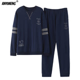 Xituodai Pajamas Mans Cotton Plus Size Pajamas Long Sleeved Pullover Sporty Homewear Leisure Nightwear Loyal Blue Pjs Men Home Clothing