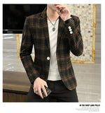 Xituodai Men&#39;s Blazer Autumn Winter New Crystal Velvet Thickened Suit Jacket Men&#39;s Young Handsome Plaid Coat Business Casual Men Clothing