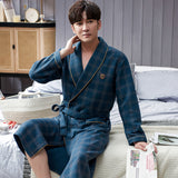 Xituodai Autumn Winter Thick Warm Men Robe Bathrobe 100%Cotton Air Interlayer Bath Sleepwear Luxury Men Kimono Solid Plaid Dressing Gown