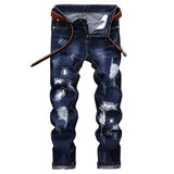 Xituodai Men&#39;s Ripped Distressed Destroyed Straight Fit Washed Denim Jeans Plus Size 40 42 Men Blue Casual Jeans Punk Clothes