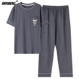 Xituodai Elegant Mens Leisure Sleepwear Big Size Luxury Men Summer Nightwear Short Sleeved Long Pants Pijama Knitted Cotton Pajamas Set