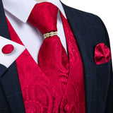 Xituodai Mens Suit Vest Waistcoat Gilet Homme Formal Wedding Groom Sleeveless Vest Red Black Gold Men Jacket Hanky Necktie Set DiBanGu