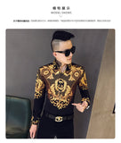 Xituodai Casual Blouse Homme Baroque Banquet Shirt Paisley Black Gold Men Shirt Luxury Korean Mens Long Sleeve Print Shirts Men Slim Fit