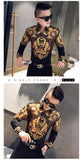 Xituodai Casual Blouse Homme Baroque Banquet Shirt Paisley Black Gold Men Shirt Luxury Korean Mens Long Sleeve Print Shirts Men Slim Fit