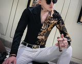 Xituodai Casual Blouse Homme Baroque Banquet Shirt Paisley Black Gold Men Shirt Luxury Korean Mens Long Sleeve Print Shirts Men Slim Fit