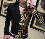 Xituodai Casual Blouse Homme Baroque Banquet Shirt Paisley Black Gold Men Shirt Luxury Korean Mens Long Sleeve Print Shirts Men Slim Fit