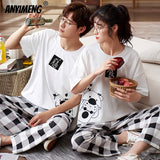 Xituodai New Sleepwear Couple Men and Women Matching Home Suits Cotton Pjs Chic Chinese Word Prints Leisure Nightwear Pajamas for Summer