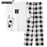 Xituodai New Sleepwear Couple Men and Women Matching Home Suits Cotton Pjs Chic Chinese Word Prints Leisure Nightwear Pajamas for Summer