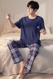 Xituodai New Sleepwear Couple Men and Women Matching Home Suits Cotton Pjs Chic Chinese Word Prints Leisure Nightwear Pajamas for Summer