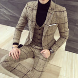 Xituodai 2022 Spring New, Fashion Gentleman Men&#39;s Plaid Leisure Suit Jacket Sets , England Simple Groom 3-piece Suit+ Pants+ Vest 5xl