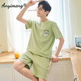 Xituodai 4XL Pajamas Set Cotton for Men Summer Shorts Home Suits Soft Casual Nightwear 3XL Pullover Cartoon Printing Fashion Pyjamas Man
