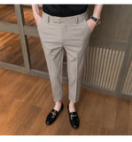Xituodai 2022 Summer Casual Pants Men Slim Fit Business Dress Pants Crown Embroidery Office Social Streetwear Ankle Length Trousers Gray