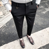 Xituodai Men&#39;s Suit Pants Dress Pants New Stretch Slim Straight Black Striped Formal Pants Boutique Fashion Men&#39;s Clothing Ankle Trouser