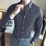 Xituodai Autumn New Korean Fashion Casual Button Down Shirt Men Design Brand Slim Fit Man Shirts Long Sleeve Striped Shirts