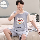 Xituodai Summer Knitted Cotton Cartoon Duck Print Sleepwear Pajama Sets for Couples Short Suits Young Lovers Pajamas 4XL Homewear Fashion