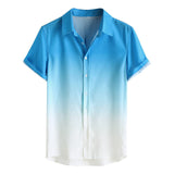 Xituodai Summer Men&#39;s Hawaiian Shirt Cool Thin Breathable Collar Gradient Dyed Cotton Linen Casual Short Sleeve Shirt 2022