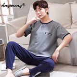 Xituodai Plus Size Pajamas 3xl 4xl Sleepwear Short Sleeved Long Pants Cotton Homewear Leisure Pyjamas Plaid Pants Men Summer Nightwear