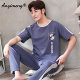 Xituodai Plus Size Pajamas 3xl 4xl Sleepwear Short Sleeved Long Pants Cotton Homewear Leisure Pyjamas Plaid Pants Men Summer Nightwear