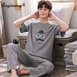 Xituodai Plus Size Pajamas 3xl 4xl Sleepwear Short Sleeved Long Pants Cotton Homewear Leisure Pyjamas Plaid Pants Men Summer Nightwear