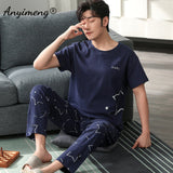 Xituodai Plus Size Pajamas 3xl 4xl Sleepwear Short Sleeved Long Pants Cotton Homewear Leisure Pyjamas Plaid Pants Men Summer Nightwear