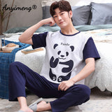 Xituodai Plus Size Pajamas 3xl 4xl Sleepwear Short Sleeved Long Pants Cotton Homewear Leisure Pyjamas Plaid Pants Men Summer Nightwear