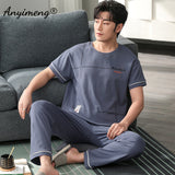 Xituodai Plus Size Pajamas 3xl 4xl Sleepwear Short Sleeved Long Pants Cotton Homewear Leisure Pyjamas Plaid Pants Men Summer Nightwear