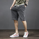 Xituodai Summer Stretch Fashion Blue Men&#39;s Casual Shorts Pants Big Size Clothes Male Denim Short Drawstring Plus Size Short Jeans Striped