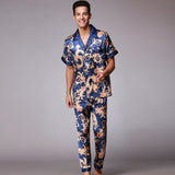 Xituodai Autumn Summer Loungewear Short Sleeves Long Pants Pajama Set Men Printed Satin Silk Pyjamas Male Pajamas Pijama Sleepwear