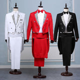 Xituodai Men White Black Red Jacquard Lapel Tail Coat Stage Singer Costume Homme Wedding Groom Prom Tuxedo Suits Men Suit (Jacket+Pants)